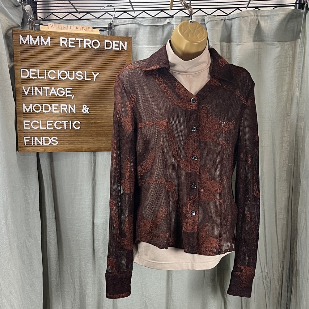 Harley-Davidson Dark Lace Button-Down Shirt with Tan Mock Neck Base Layer | S/M